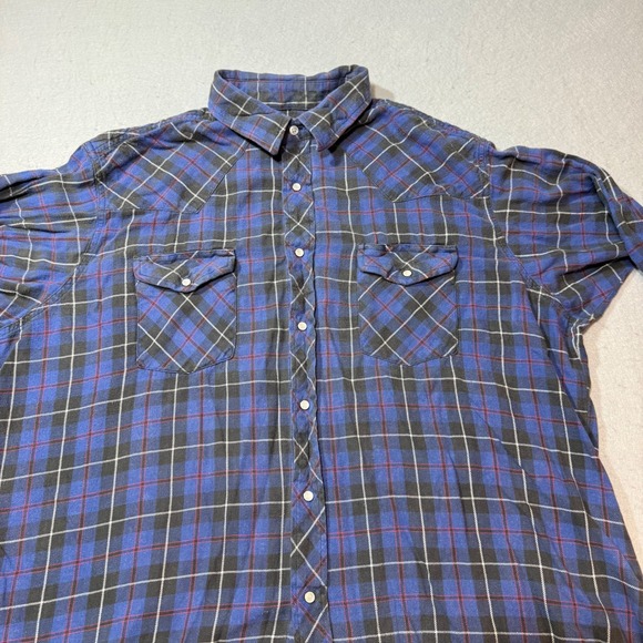 Wrangler Other - Wrangler Western Shirts Plaid Blue Long Sleeve Snap Button‎ Pearl Snap Mens  XL